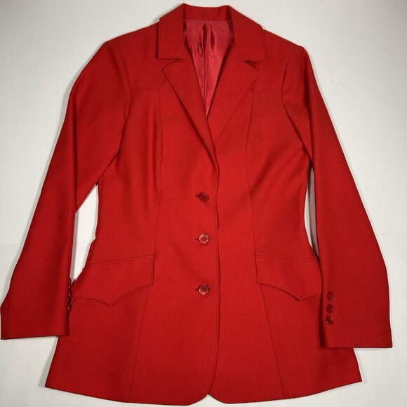 Vtg 70s Panhandle Slim Women 2pc Pants Suit Vibrant Red Western Sz 24/ M ? Flaw - Picture 2 of 16